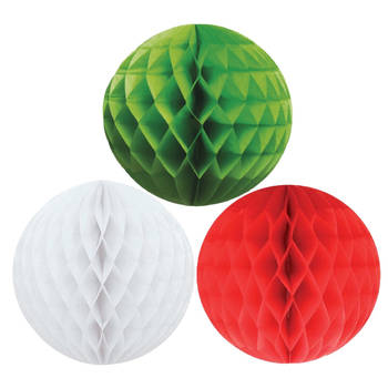 Kerstversiering set van 6x papieren kerstballen 10 cm groen wit en rood - Kerstbal