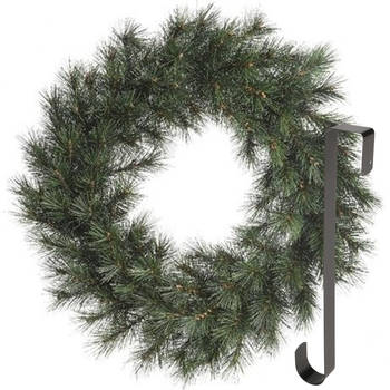Kerstkrans 60 cm - groen - met zwarte hanger/ophanghaak - kerstversiering - Kerstkransen
