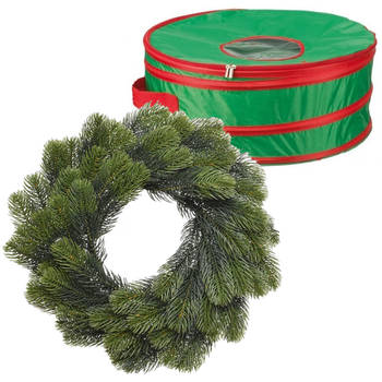 Kerstkrans/dennenkrans groen 50 cm incl. opbergtas - Kerstkransen