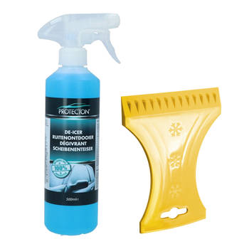 Ijskrabber met antivries spray voor auto - 500 ml - geel - ruitenontdooier - IJskrabbers
