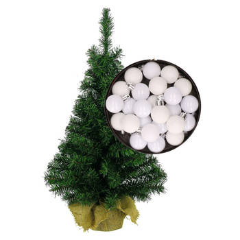 Mini kerstboom/kunst kerstboom H75 cm inclusief kerstballen wit - Kunstkerstboom