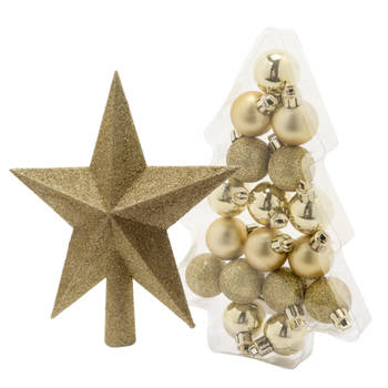 17x stuks kerstballen 3 cm inclusief ster piek goud kunststof - Kerstbal