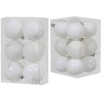 Kerstversiering kunststof kerstballen wit 6 en 8 cm pakket van 36x stuks - Kerstbal