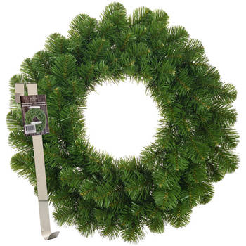 Kerstkrans 45 cm - groen - met messing zilveren hanger/ophanghaak - kerstversiering - Kerstkransen