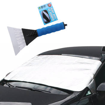 Auto anti bevriezing/vorst deken 70 x 140 cm met ijskrabber blauw 13cm - Autozonneschermen