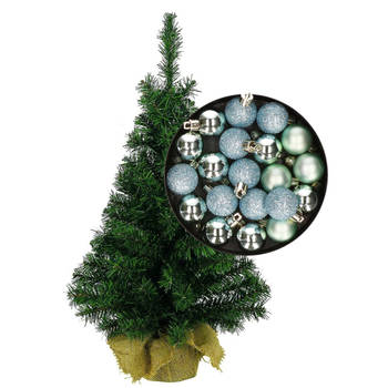 Mini kerstboom/kunst kerstboom H45 cm inclusief kerstballen mintgroen - Kunstkerstboom