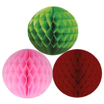 Kerstversiering set van 6x papieren kerstballen 10 cm groen lichtroze en bordeaux rood - Kerstbal