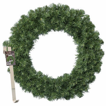 Kerstkrans 60 cm - groen - met messing zilveren hanger/ophanghaak - kerstversiering - Kerstkransen