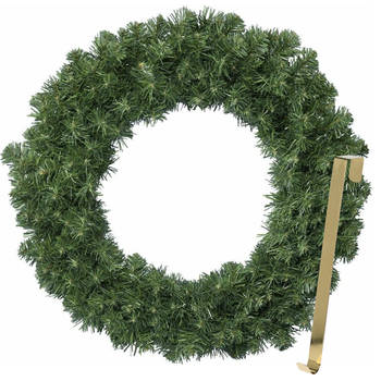 Kerstkrans 50 cm - groen - met gouden hanger/ophanghaak - kerstversiering - Kerstkransen
