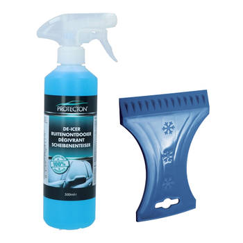Ijskrabber met antivries spray voor auto - 500 ml - blauw - ruitenontdooier - IJskrabbers