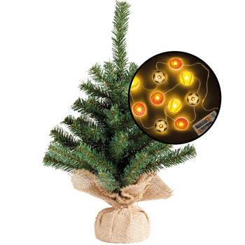 Mini kerstboom - groen - met sport thema verlichting - H45 cm - Kunstkerstboom