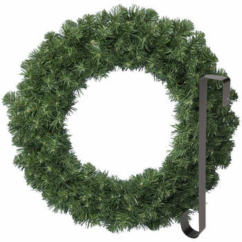 Kerstkrans 60 cm - groen - met zwarte hanger/ophanghaak - kerstversiering - Kerstkransen