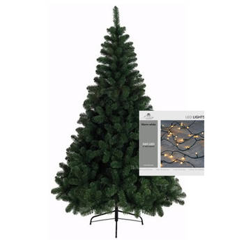 Kerstboom 210 cm incl. kerstverlichting lichtsnoer warm wit - Kunstkerstboom