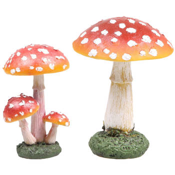 Decoratie paddenstoelen setje met 4x vliegenzwam paddenstoelen - herfst thema - Tuinbeelden