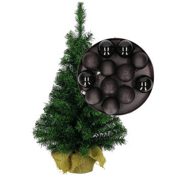 Mini kerstboom/kunst kerstboom H75 cm inclusief kerstballen zwart - Kunstkerstboom