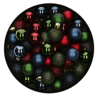42x Stuks kunststof kerstballen mix donkerblauw/donkerrood/donkergroen 3 cm - Kerstbal