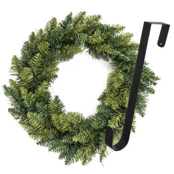 Kerstkrans/dennenkrans - groen - incl. hanger 37,5 cm- D40 cm -kunststof - Kerstkransen