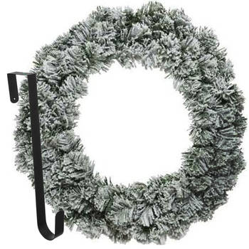 Kerstkrans 60 cm - groen - besneeuwd - met hanger/ophanghaak - kerstversiering - Kerstkransen