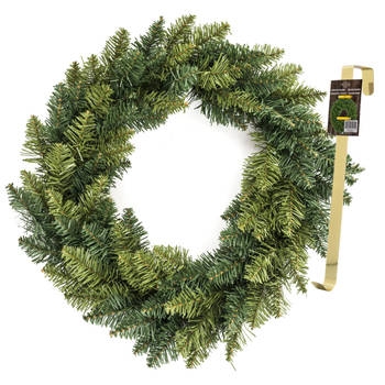 Kerstkrans/dennenkrans - groen - incl. hanger 27 cm- D40 cm -kunststof - Kerstkransen