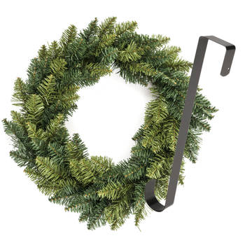 Kerstkrans/dennenkrans - groen - incl. hanger 38 cm- D40 cm -kunststof - Kerstkransen