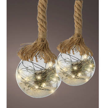 Verlichte kerstballen - D10 en D20 cm - glas - aan touw - warm wit - kerstverlichting figuur