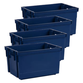 EDA Opbergbox/opbergkrat 20 L - 12x - blauw - kunststof - 39 x 29 x 23 - stapelbaar/nestbaar - Opbergbox