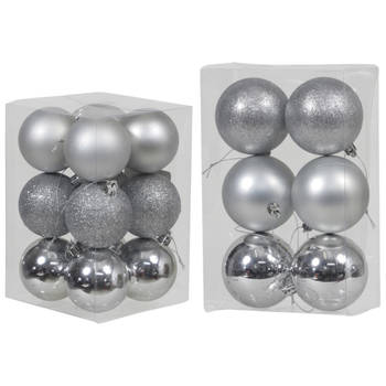 Kerstversiering set kerstballen zilver 6 - 8 cm - pakket van 36x stuks - Kerstbal