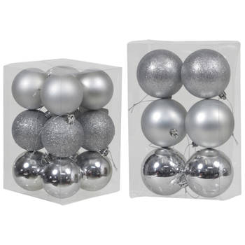 Kerstversiering set kerstballen zilver 6 - 8 cm - pakket van 54x stuks - Kerstbal