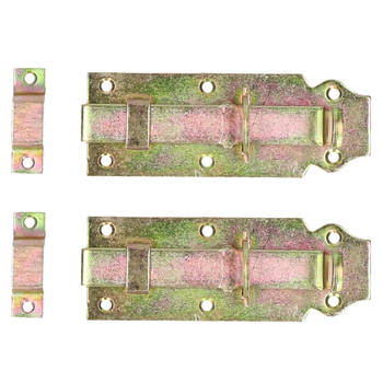 Deltafix schuifslot/hangslotschuif - 2x - 12 x 4.5cm - geel verzinkt staal - deur - schutting - hek - Grendels