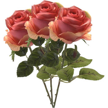 Emerald Kunstbloem roos Simone - 3x - roze - 45 cm - decoratie bloemen - Kunstbloemen