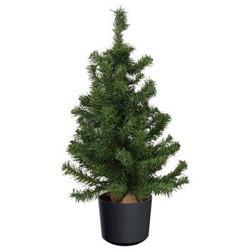 Mini kerstboom groen - in kunststof pot antraciet grijs - 75 cm - Kunstkerstboom
