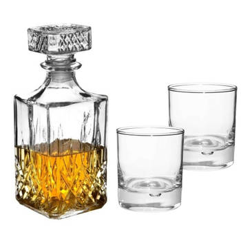 Set van 6x luxe drinkglazen/whiskyglazen 300 ml met karaf Noblesse 1 liter - Drinkglazen