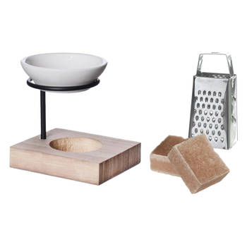 Ideas4seasons Amberblokjes/geurblokjes cadeauset - sandelhout - inclusief geurbrander en mini rasp - Geurbranders