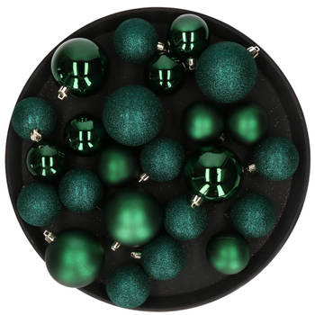 Kerstversiering set kerstballen donkergroen 6 - 8 - 10 cm - pakket van 62x stuks - Kerstbal