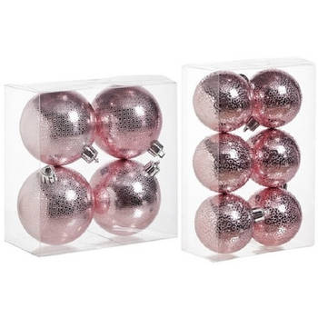 Kerstversiering set circel-motief kerstballen roze 6 - 8 cm - pakket van 20x stuks - Kerstbal