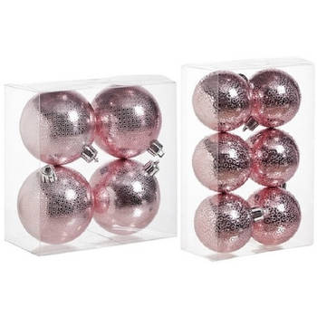 Kerstversiering set circel-motief kerstballen roze 6 - 8 cm - pakket van 26x stuks - Kerstbal