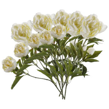 Emerald Kunstbloem pioenrozen tak - 5x - 3 bloemen - wit - 70 cm - decoratie - Kunstbloemen