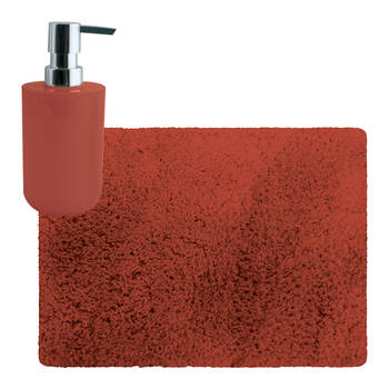 MSV badkamer droogloop tapijt - Langharig - 50 x 70 cm - incl zeeppompje zelfde kleur - terracotta - Badmatjes
