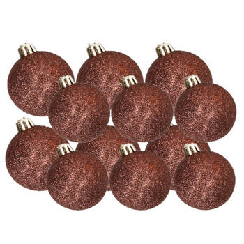 Kerstversiering set glitter kerstballen donkerbruin 6 - 8 cm - pakket van 30x stuks - Kerstbal
