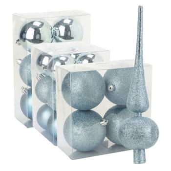 Kerstversiering set kerstballen met piek ijsblauw 6 - 8 - 10 cm - pakket van 40x stuks - Kerstbal