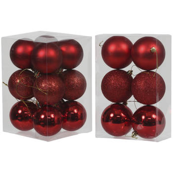 Kerstversiering set kerstballen rood 6 - 8 cm - pakket van 36x stuks - Kerstbal