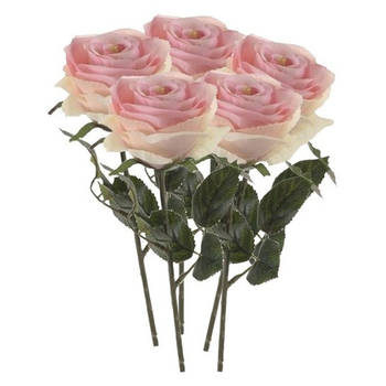Emerald Kunstbloem roos Simone - 5x - licht roze - 45 cm - decoratie bloemen - Kunstbloemen
