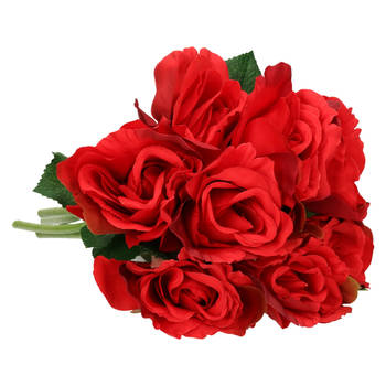 Mica Decorations Kunstbloemen boeket roos Emy - 8x - rood - 31 cm - kunststof steel - bloemen - Kunstbloemen