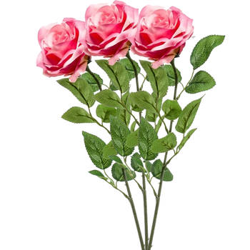 Emerald Kunstbloem roos Marleen - 3x - roze - 63 cm - decoratie bloemen - Kunstbloemen