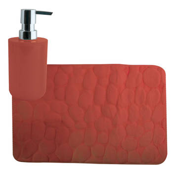 MSV badkamer droogloop mat/tapijt Kiezel - 50 x 80 cm - zelfde kleur zeeppompje - terracotta - Badmatjes