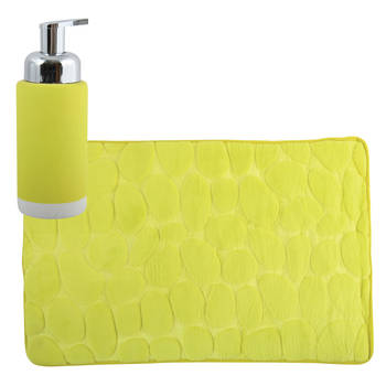 MSV badkamer droogloop mat/tapijt Kiezel - 50 x 80 cm - zelfde kleur zeeppompje - limegroen - Badmatjes
