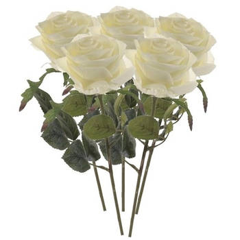 Emerald Kunstbloem roos Simone - 5x - wit - 45 cm - decoratie bloemen - Kunstbloemen