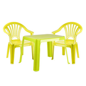 Forte Plastics Kinderstoelen 2x met tafeltje set - buiten/binnen - groen - kunststof - Kinderstoelen