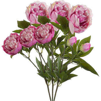 Emerald Kunstbloem pioenrozen tak - 3x - 3 bloemen - roze - 70 cm - decoratie - Kunstbloemen