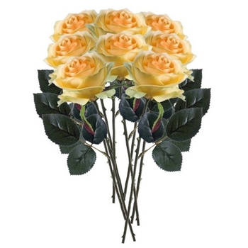 Emerald Kunstbloemen boeket roos Simone - 8x - geel - 45 cm - decoratie bloemen - Kunstbloemen